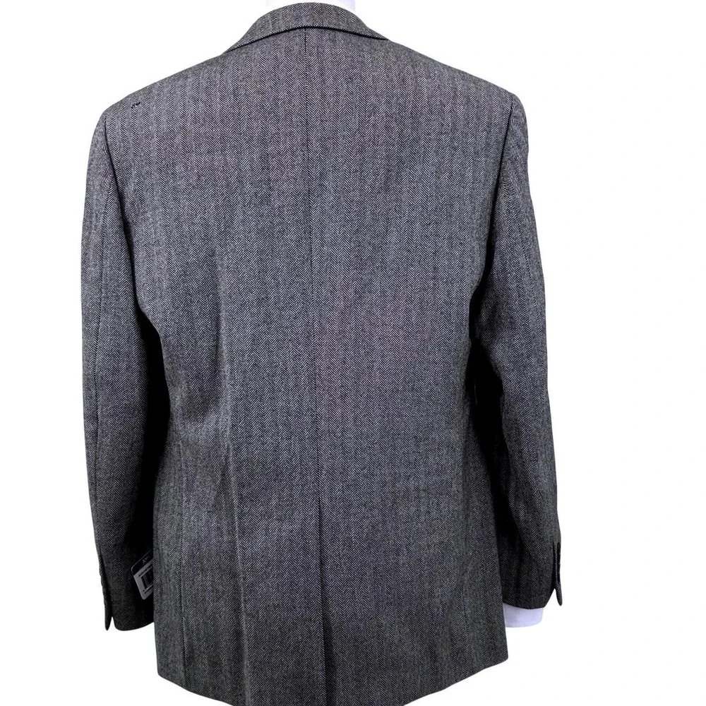Mens Classic Herringbone Wool Blazer 40R Grey‎ Sport Coat American Living